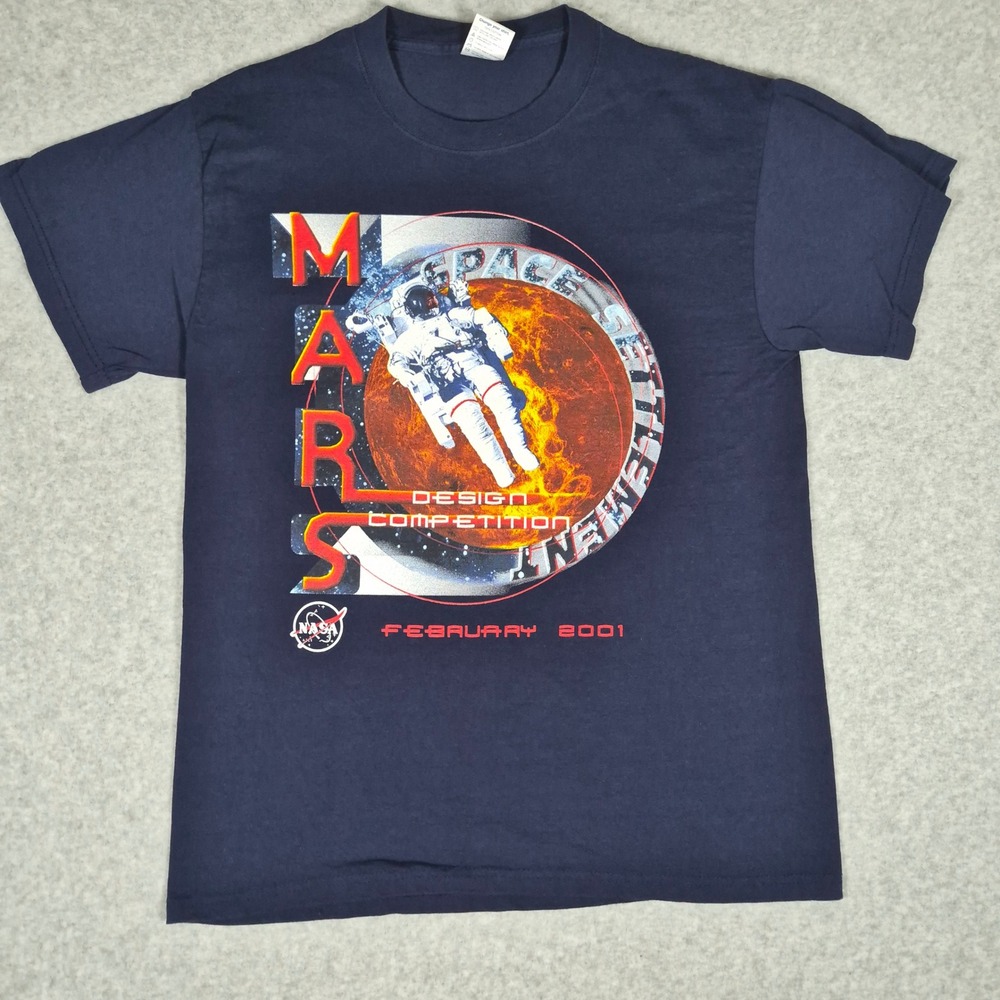 Vintage Delta NASA Mars Design Competition T Shirt Mens M Navy Blue 2001 Space